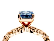 Solitaire Engagement Ring Setting for Fancy Blue Emerald Cut Center with Marquise Panel Band and Prong Head in Rose Gold