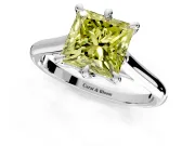 Solitaire Engagement Ring Setting for Fancy Yellow Princess Cut Center with Cathedral Band and Prong Head in White Gold