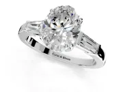 3 Stone Engagement Ring Setting for Oval Center with Baguette Accents and Prong Head in Sterling Silver