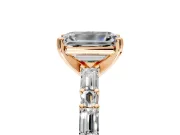 Baguette Engagement Ring Setting for Emerald Cut Center with Alternating Bar-Set Band and Prong Head in Rose Gold