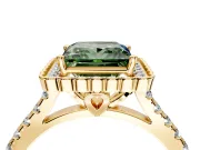 Milgrain Floral Halo Engagement Ring Setting for Fancy Green Princess Cut Center with Pave Band and Prong Head in Yellow Gold