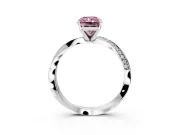 Side Accent Engagement Ring Setting for Fancy Pink Radiant Cut Center with Accent Shoulders and Prong Head in Platinum
