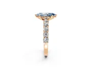 Shared-Prong Engagement Ring Setting for Fancy Blue Marquise Center with Graduated Accents and Prong Head in Rose Gold