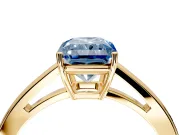 Solitaire Engagement Ring Setting for Fancy Blue Radiant Cut Center with Open Cathedral Shoulders and Prong Head in Yellow Gold