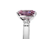 Solitaire Engagement Ring Setting for Fancy Pink Emerald Cut Center with Beaded Shoulders and Prong Head in Platinum