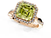 Halo Engagement Ring Setting for Fancy Yellow Asscher Cut Center with Pave and Plain Twist Band and Prong Head in Rose Gold