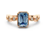 Milgrain Bezel Engagement Ring Setting for Fancy Blue Emerald Cut Center with Marquise Stations and Bezel Head in Rose Gold