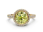 Halo Engagement Ring Setting for Fancy Yellow Round Cut Center with Inner Milgrain Border and Prong Head in Yellow Gold