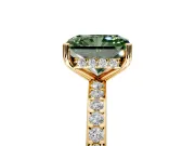 Solitaire Engagement Ring Setting for Fancy Green Radiant Cut Center with Fine Pave Band and Prong Head in Yellow Gold
