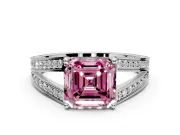 Split Shank Engagement Ring Setting for Fancy Pink Asscher Cut Center with Pave Split Shank and Prong Head in Platinum