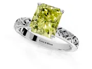 Solitaire Engagement Ring Setting for Fancy Yellow Radiant Cut Center with Milgrain X Pattern Band and Prong Head in Sterling Silver