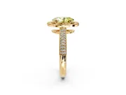 Milgrain Halo Engagement Ring Setting for Fancy Yellow Oval Center with Three-Sided Pave Band and Prong Head in Yellow Gold