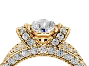 Pave Engagement Ring Setting for Pear-Shaped Center with Curved Accent Rows, Openwork and Prong Head in Yellow Gold