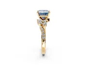 Solitaire Engagement Ring Setting for Fancy Blue Princess Cut Center with Marquise Accent Twist Band and Prong Head in Yellow Gold