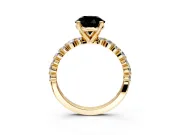 Solitaire Engagement Ring Setting for Fancy Black Round Cut Center with Alternating Size Accents and Prong Head in Yellow Gold