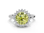 Starburst Halo Engagement Ring Setting for Fancy Yellow Round Cut Center with Thin Round-Wire Band and Prong Head in Platinum