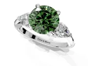 3 Stone Engagement Ring Setting for Fancy Green Round Cut Center with Large Pear-Shaped Accents and Prong Head in Platinum