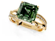 Solitaire Engagement Ring Setting for Fancy Green Asscher Cut Center with Pave and Plain Crossover Band and Prong Head in Yellow Gold