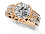 Bezel Engagement Ring Setting for Round Cut Center with Wide Channel-Set Band and Bezel Head in Rose Gold
