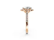 Halo Engagement Ring Setting for Oval Center with Raised Halo, Pave Band and Prong Head in Rose Gold