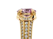 Solitaire Engagement Ring Setting for Fancy Pink Oval Center with Accented Split Shank and Prong Head in Yellow Gold