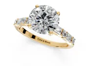 Baguette Engagement Ring Setting for Round Cut Center with Alternating Bar-Set Band and Prong Head in Yellow Gold