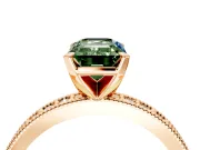 Milgrain Pave Engagement Ring Setting for Fancy Green Emerald Cut Center with Accent Band and Prong Head in Rose Gold