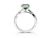 Baguette Engagement Ring Setting for Fancy Green Asscher Cut Center with Alternating Bar-Set Band and Prong Head in White Gold