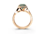 Halo Engagement Ring Setting for Fancy Green Princess Cut Center with Narrow Pave Split Shank and Prong Head in Rose Gold