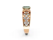 Pave Engagement Ring Setting for Fancy Green Asscher Cut Center with Curved Accent Rows, Openwork and Prong Head in Rose Gold