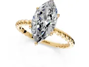 Solitaire Engagement Ring Setting for Marquise Center with Plain Twisted Rope Band and Prong Head in Yellow Gold