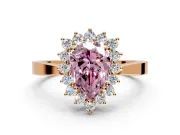 Starburst Halo Engagement Ring Setting for Fancy Pink Pear-Shaped Center with Flat Cathedral Band and Prong Head in Rose Gold