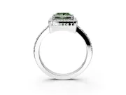 Halo Engagement Ring Setting for Fancy Green Princess Cut Center with Inner Milgrain Border and Prong Head in White Gold