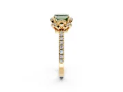 Floral Halo Engagement Ring Setting for Fancy Green Asscher Cut Center with Pave Band and Prong Head in Yellow Gold