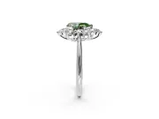 Small-Accent Cluster Halo Engagement Ring Setting for Fancy Green Pear-Shaped Center with Plain Band and Prong Head in White Gold