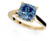 Solitaire Engagement Ring Setting for Fancy Blue Cushion Cut Center with Tapered Shoulders and Prong Head in Yellow Gold