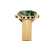 Halo Engagement Ring Setting for Fancy Green Oval Center with Knife Ridge Cathedral Band and Prong Head in Yellow Gold