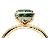 Hidden Halo Engagement Ring Setting for Fancy Green Princess Cut Center with Thin Rounded Band and Prong Head in Yellow Gold