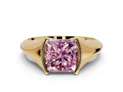 Tension Engagement Ring Setting for Fancy Pink Princess Cut Center with Wide Tapered Band and Tension Head in Yellow Gold