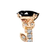 Leaf Motif Engagement Ring Setting for Fancy Black Pear-Shaped Center with Pave Band and Prong Head in Rose Gold