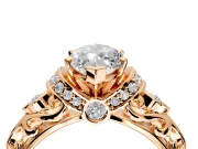 Solitaire Engagement Ring Setting for Marquise Center with Filigree Band and Prong Head in Rose Gold