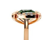 Single Halo Engagement Ring Setting for Fancy Green Asscher Cut Center with Corner Claws, Plain Band and Prong Head in Rose Gold