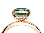 Solitaire Engagement Ring Setting for Fancy Green Asscher Cut Center with Fine Pave Band and Prong Head in Rose Gold