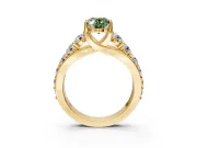 Solitaire Engagement Ring Setting for Fancy Green Oval Center with Graduated Shared Prongs and Prong Head in Yellow Gold