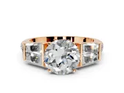 Channel-Set Engagement Ring Setting for Round Cut Center with Baguette Band and Prong Head in Rose Gold