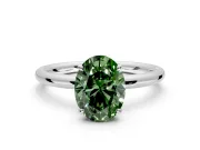 Hidden Halo Engagement Ring Setting for Fancy Green Oval Center with Thin Rounded Band and Prong Head in White Gold