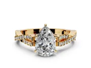 Solitaire Engagement Ring Setting for Pear-Shaped Center with Twisted Pave Split Shank and Prong Head in Yellow Gold