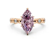 Solitaire Engagement Ring Setting for Fancy Pink Marquise Center with Beaded Bezel Station Band and Prong Head in Rose Gold