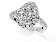 Halo Engagement Ring Setting for Pear-Shaped Center with Narrowing Pave Band and Prong Head in White Gold