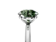 Low-Set Solitaire Engagement Ring Setting for Fancy Green Round Cut Center with Thin Plain Band and Prong Head in White Gold